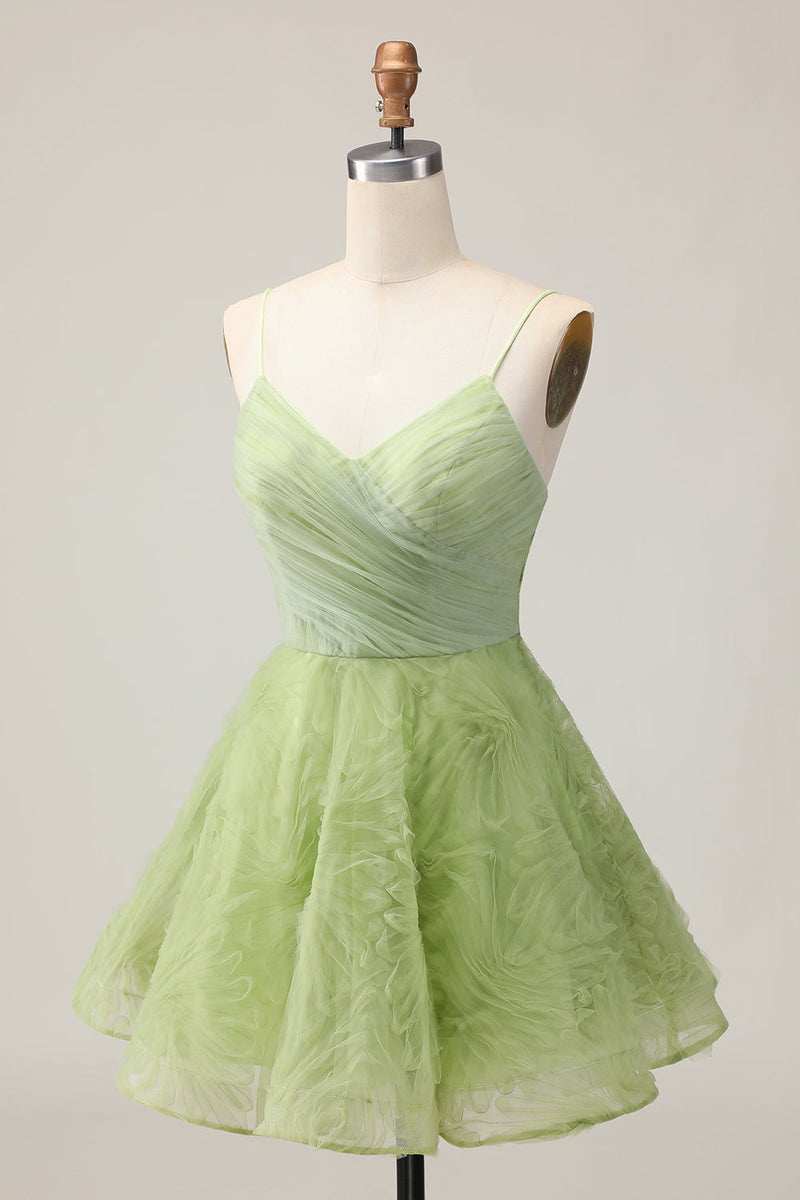 Load image into Gallery viewer, Green Spaghetti Straps A Line Short Prom Dress