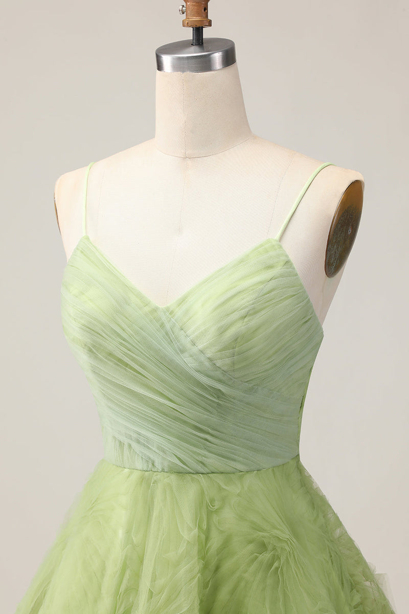Load image into Gallery viewer, Green Spaghetti Straps A Line Short Prom Dress