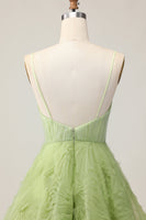 Load image into Gallery viewer, Green Spaghetti Straps A Line Short Prom Dress