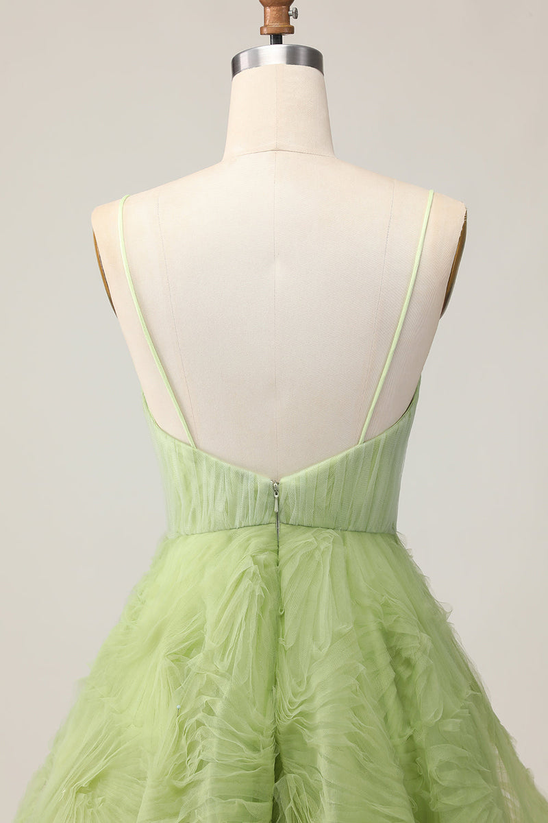 Load image into Gallery viewer, Green Spaghetti Straps A Line Short Prom Dress