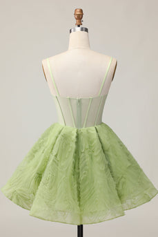 Green A Line Corset Spaghetti Straps Short Prom Dress