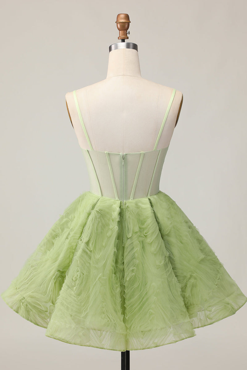 Load image into Gallery viewer, Green A Line Corset Spaghetti Straps Short Prom Dress