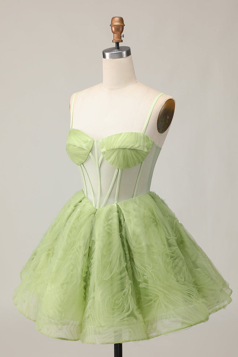 Load image into Gallery viewer, Green A Line Corset Spaghetti Straps Short Prom Dress