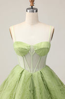 Load image into Gallery viewer, Green A Line Corset Spaghetti Straps Short Prom Dress