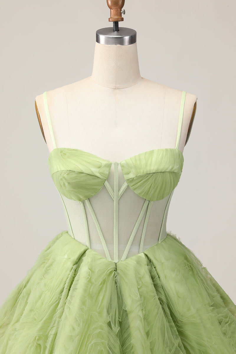 Load image into Gallery viewer, Green A Line Corset Spaghetti Straps Short Prom Dress