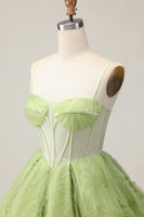 Load image into Gallery viewer, Green A Line Corset Spaghetti Straps Short Prom Dress