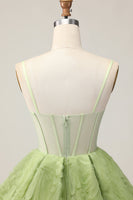 Load image into Gallery viewer, Green A Line Corset Spaghetti Straps Short Prom Dress