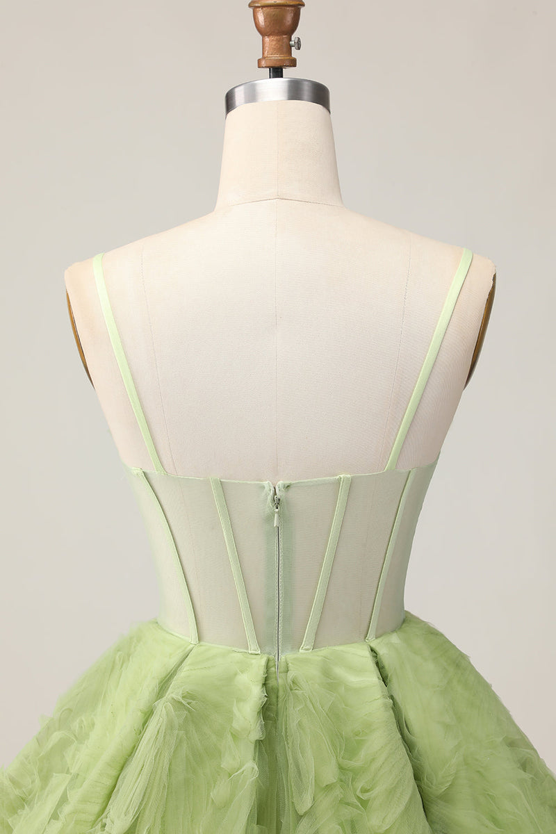 Load image into Gallery viewer, Green A Line Corset Spaghetti Straps Short Prom Dress
