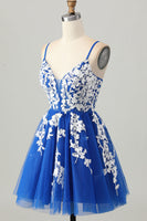 Load image into Gallery viewer, Royal Blue A Line Tulle Short Prom Dress with Appliques