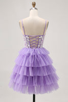 Load image into Gallery viewer, Lavender Floral Short Corset Prom Dress with Ruffles