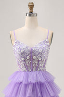 Load image into Gallery viewer, Lavender Floral Short Corset Prom Dress with Ruffles