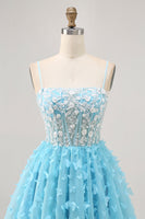 Load image into Gallery viewer, Sparkly Blue Floral Short Corset Prom Dress with Sequins