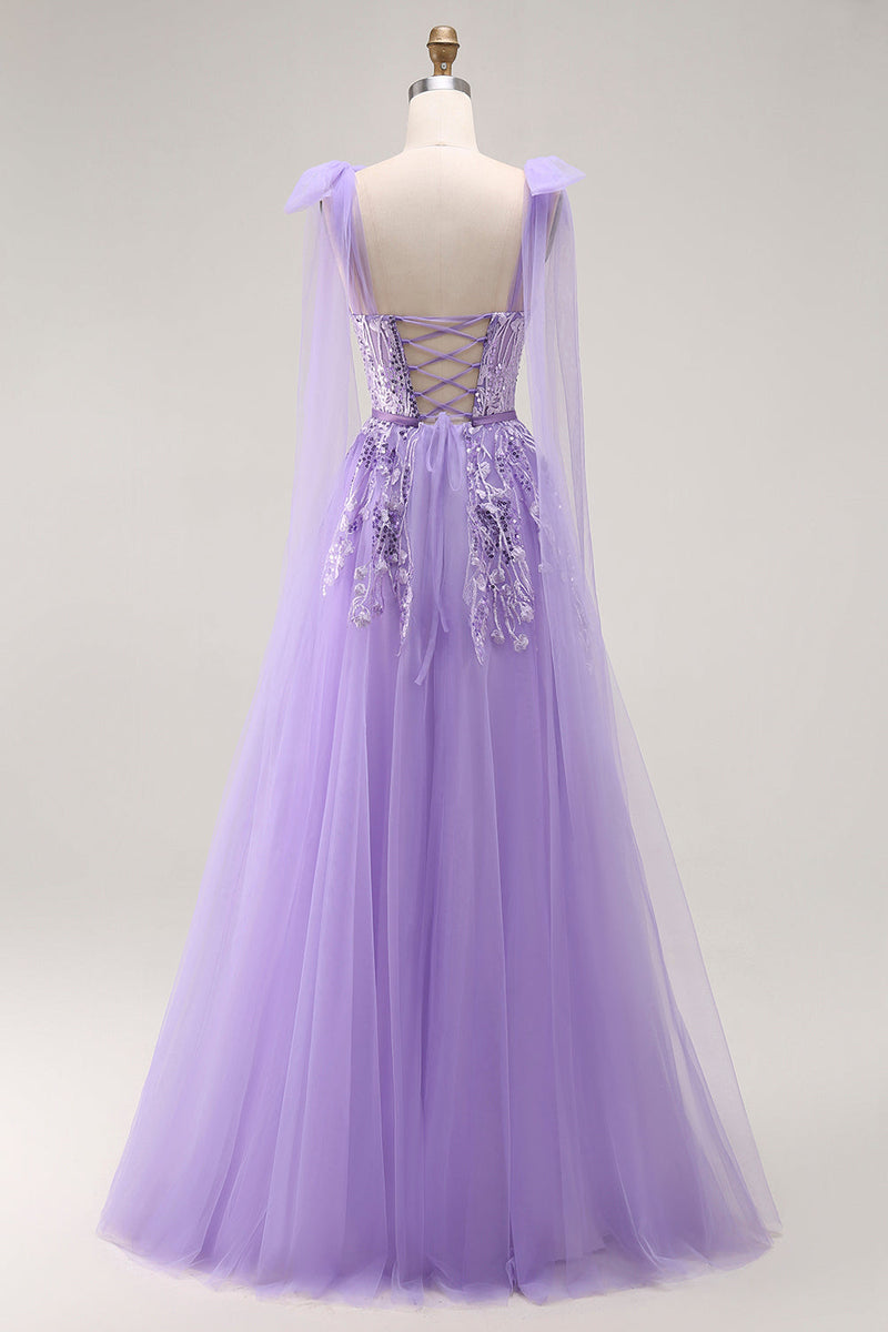 Load image into Gallery viewer, Sparkly Purple Tulle A Line Long Prom Dress with Sequins