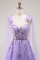 Load image into Gallery viewer, Sparkly Purple Tulle A Line Long Prom Dress with Sequins