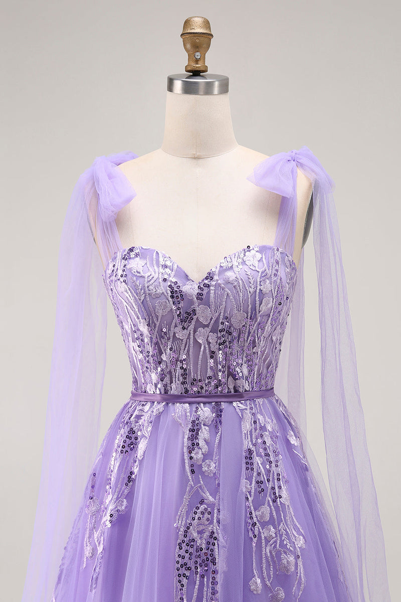 Load image into Gallery viewer, Sparkly Purple Tulle A Line Long Prom Dress with Sequins