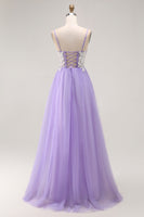 Load image into Gallery viewer, Sparkly Purple A Line Long Corset Prom Dress with Sequins