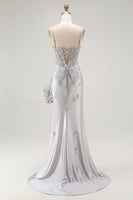 Load image into Gallery viewer, Sparkly Grey Mermaid Corset Long Prom Dress with Beading