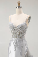 Load image into Gallery viewer, Sparkly Grey Mermaid Corset Long Prom Dress with Beading