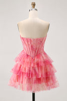 Load image into Gallery viewer, Sparkly Red Beaded Corset Short Tiered Prom Dress with Ruffles