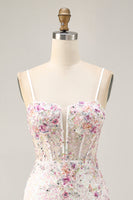 Load image into Gallery viewer, Sparkly White Floral Tight Sequins Short Corset Prom Dress