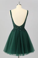 Load image into Gallery viewer, Sparkly Dark Green A Line Short Prom Dress with Beading