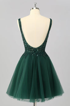 Sparkly Dark Green A Line Short Prom Dress with Beading