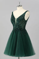 Load image into Gallery viewer, Sparkly Dark Green A Line Short Prom Dress with Beading