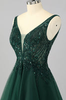 Load image into Gallery viewer, Sparkly Dark Green A Line Short Prom Dress with Beading