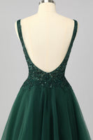 Load image into Gallery viewer, Sparkly Dark Green A Line Short Prom Dress with Beading