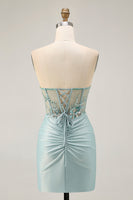 Load image into Gallery viewer, Sparkly Grey Green Tight Corset Short Prom Dress with Beading