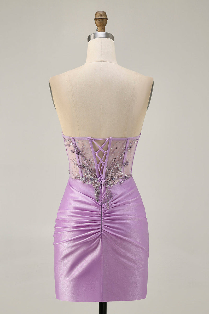 Load image into Gallery viewer, Sparkly Lilac Tight Short Corset Prom Dress with Beading