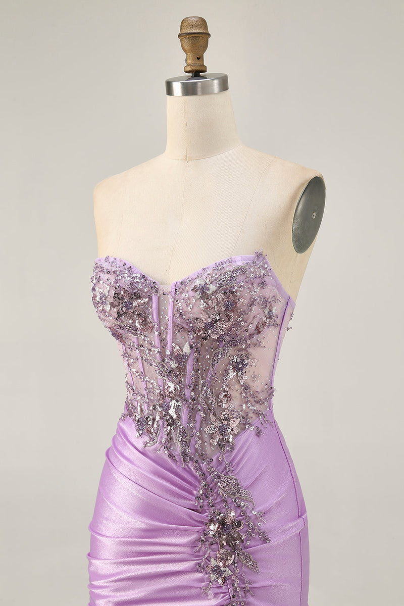 Load image into Gallery viewer, Sparkly Lilac Tight Short Corset Prom Dress with Beading