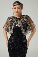 Load image into Gallery viewer, Sparkly Black Golden 1920s Cape with Beadings