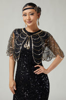 Load image into Gallery viewer, Sparkly Black Golden Sequins Tulle 1920s Cape