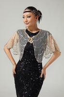 Load image into Gallery viewer, Sparkly Black Golden Sequins Tulle 1920s Cape