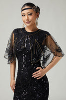 Load image into Gallery viewer, Glitter Black Sequins Tulle 1920s Cape with Beading