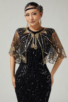 Load image into Gallery viewer, Glitter Black Sequins Tulle 1920s Cape with Beading