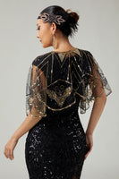 Load image into Gallery viewer, Glitter Black Sequins Tulle 1920s Cape with Beading