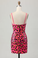 Load image into Gallery viewer, Sparkly Fuchsia Sequin Leopard Tight Short Prom Dress