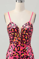 Load image into Gallery viewer, Sparkly Fuchsia Sequin Leopard Tight Short Prom Dress