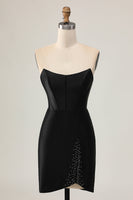 Load image into Gallery viewer, Sparkly Black Corset Strapless Tight Short Prom Dress with Beading
