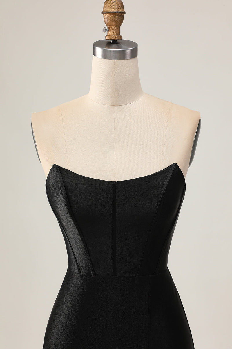 Load image into Gallery viewer, Sparkly Black Corset Strapless Tight Short Prom Dress with Beading