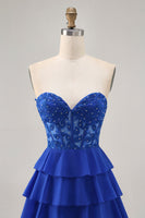 Load image into Gallery viewer, Royal Blue Sweetheart Corset Tiered Short Prom Dress