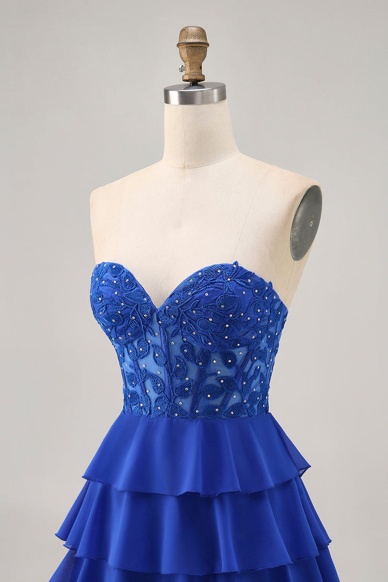 Load image into Gallery viewer, Royal Blue Sweetheart Corset Tiered Short Prom Dress