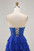 Load image into Gallery viewer, Royal Blue Sweetheart Corset Tiered Short Prom Dress