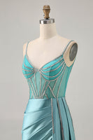 Load image into Gallery viewer, Sparkly Green Satin Tight Corset Short Prom Dress