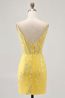 Load image into Gallery viewer, Sparkly Yellow Floral Tight Short Corset Prom Dress with Sequins