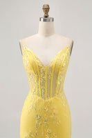 Load image into Gallery viewer, Sparkly Yellow Floral Tight Short Corset Prom Dress with Sequins