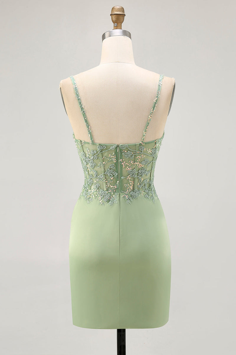 Load image into Gallery viewer, Sparkly Matcha Short Tight Corset Prom Dress with Lace