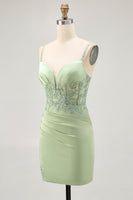 Load image into Gallery viewer, Sparkly Matcha Short Tight Corset Prom Dress with Lace